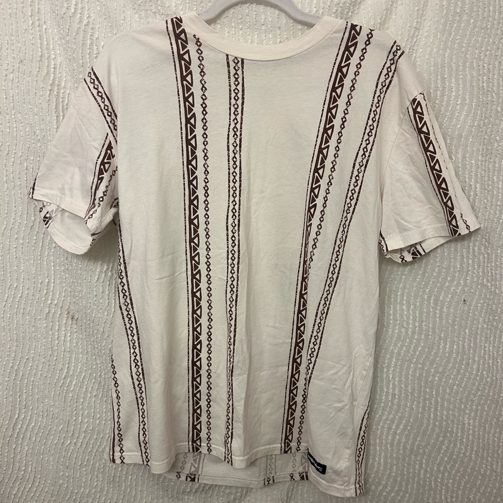 Hollister Men’s L White Relaxed Stripe T-Shirt Brown Tribal Graphic Casual Top